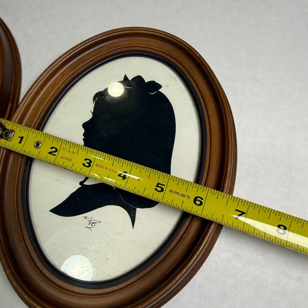 Vintage Silhouette Portraits Boy and Girl Signed Pair Oval Framed Wall Art 8.5